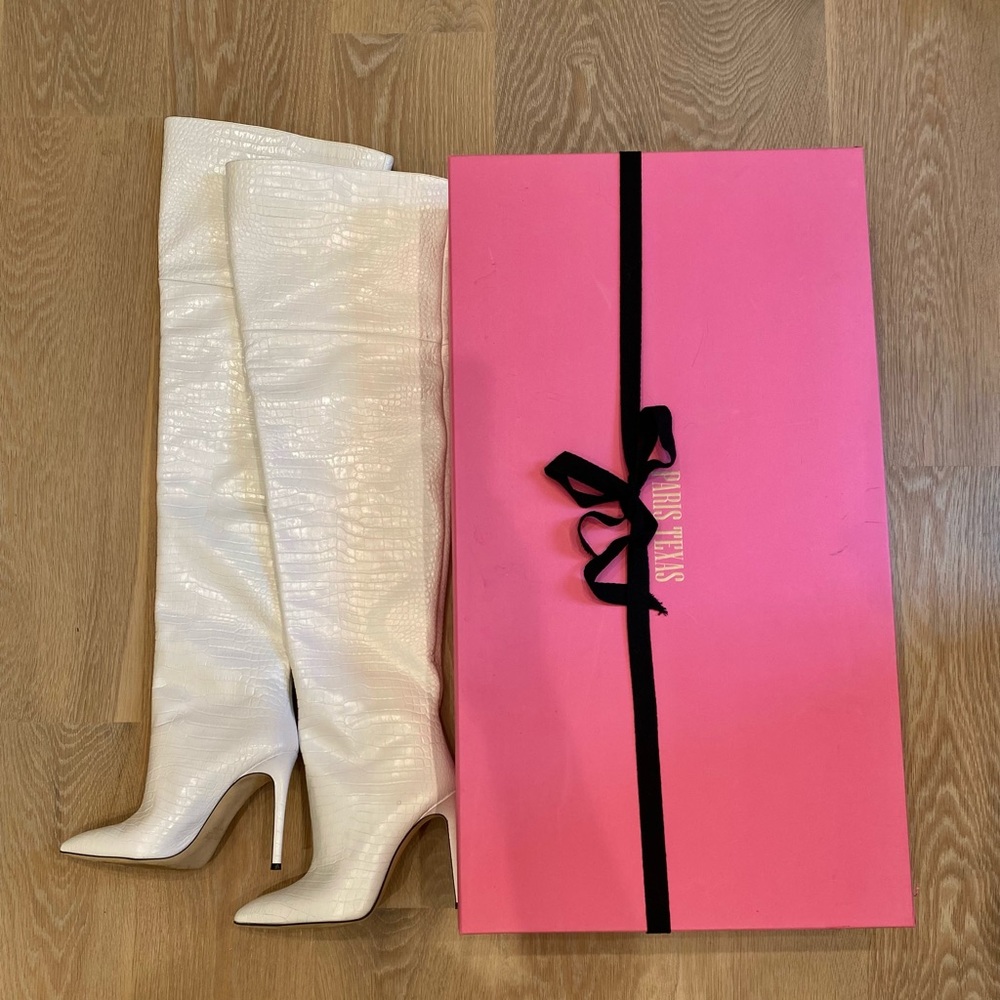 Paris Texas Croc Embossed Thigh High Boots